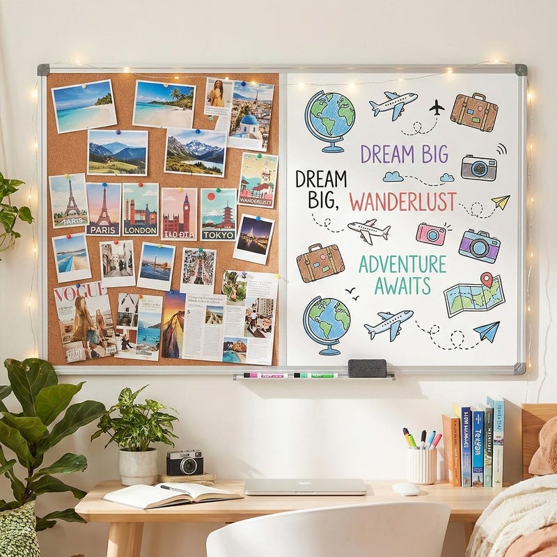 DexBoard Magnetic Combination Whiteboard & Cork Bulletin Board, 36 x 24 Inch-Dual Surface Combo Board for Home Office Organization, Kitchen Meal Planning & School Study-Silver Aluminum Frame - Image 3